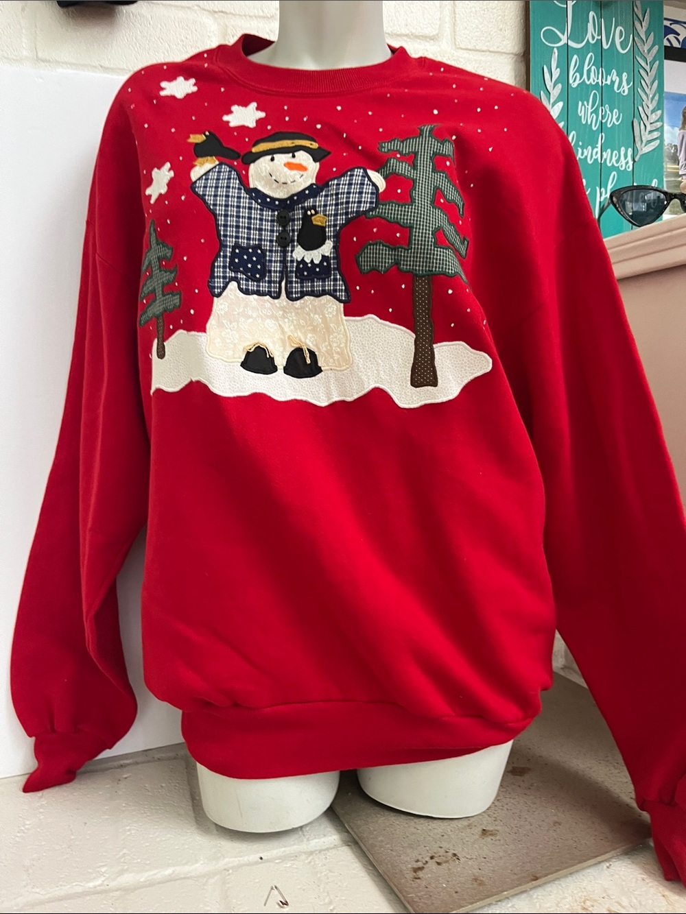 Red Holiday Snowman Appliqué Sweater - unisex Festive Pullover